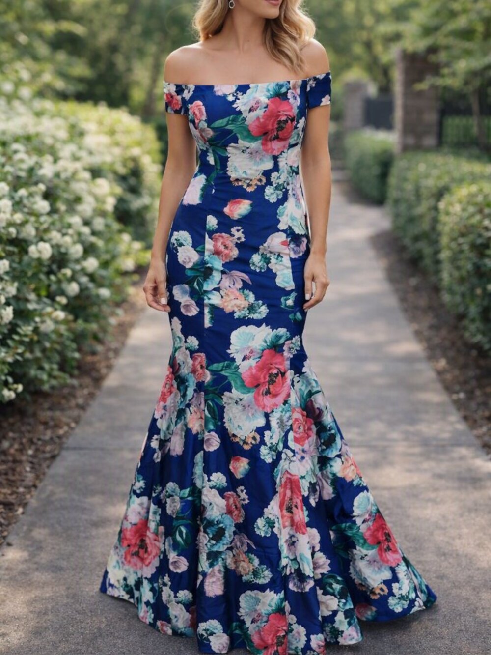 My Michelle Floral Off-Shoulder Fit & Flare Gown